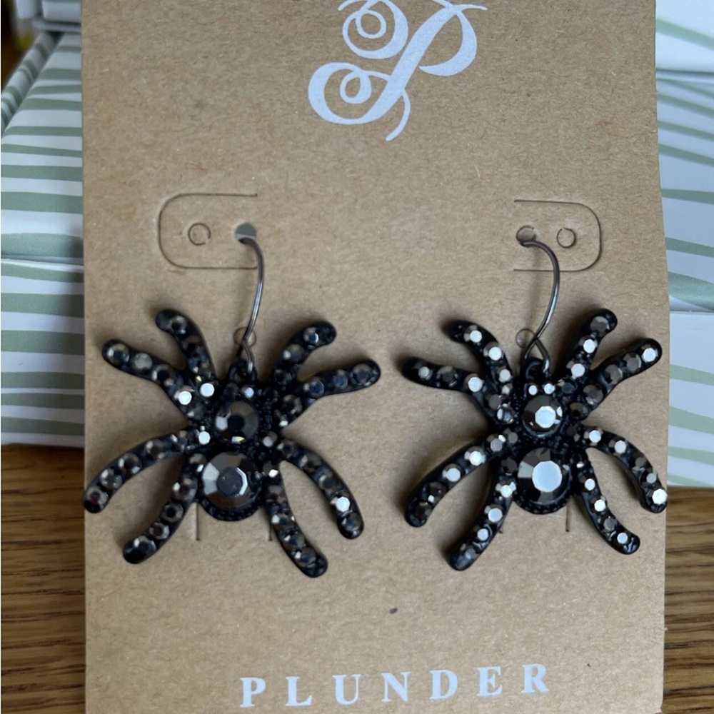 Plunder Design Halloween Jewelry Black and Silver Spider Earrings